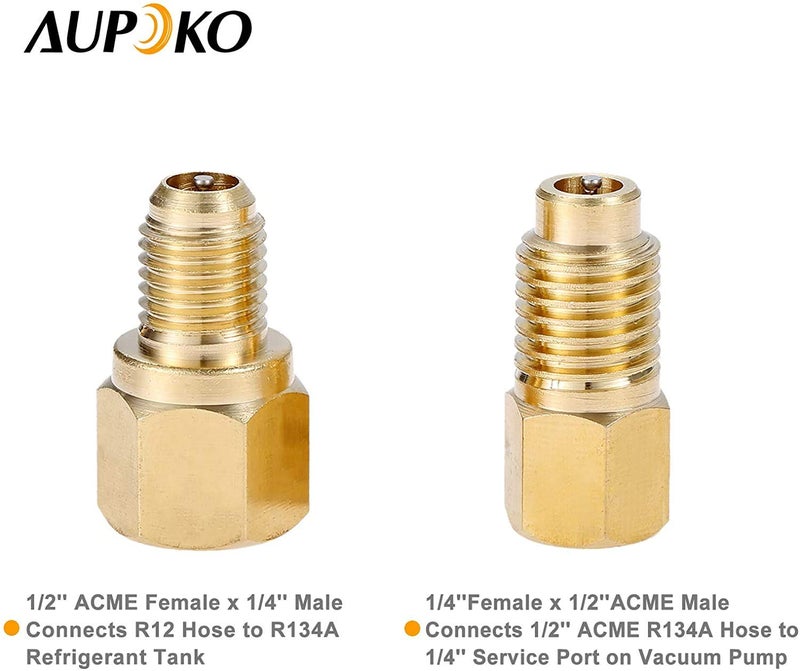 Aupoko R1234YF Quick Couplers Kit, R1234yf High Low Side Manual Quick Coupler Connector, R1234YF Can Tap with R12 R22 to R134A Adapters, and Valve Core Remover, 5PC Thimbles&Rubber Gaskets - Image 3